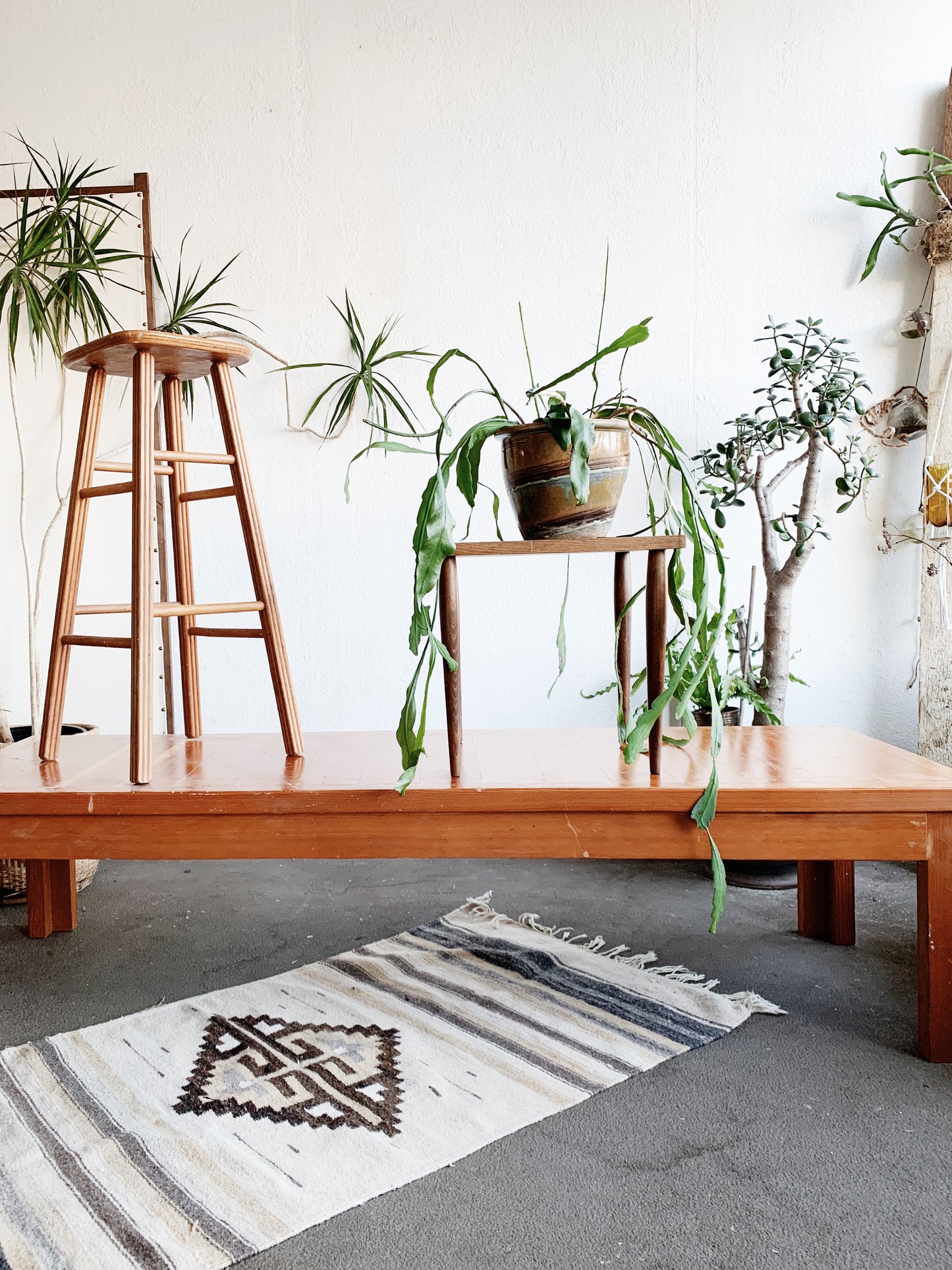 Large Vintage Handmade Solid Wood Bench/Low Table