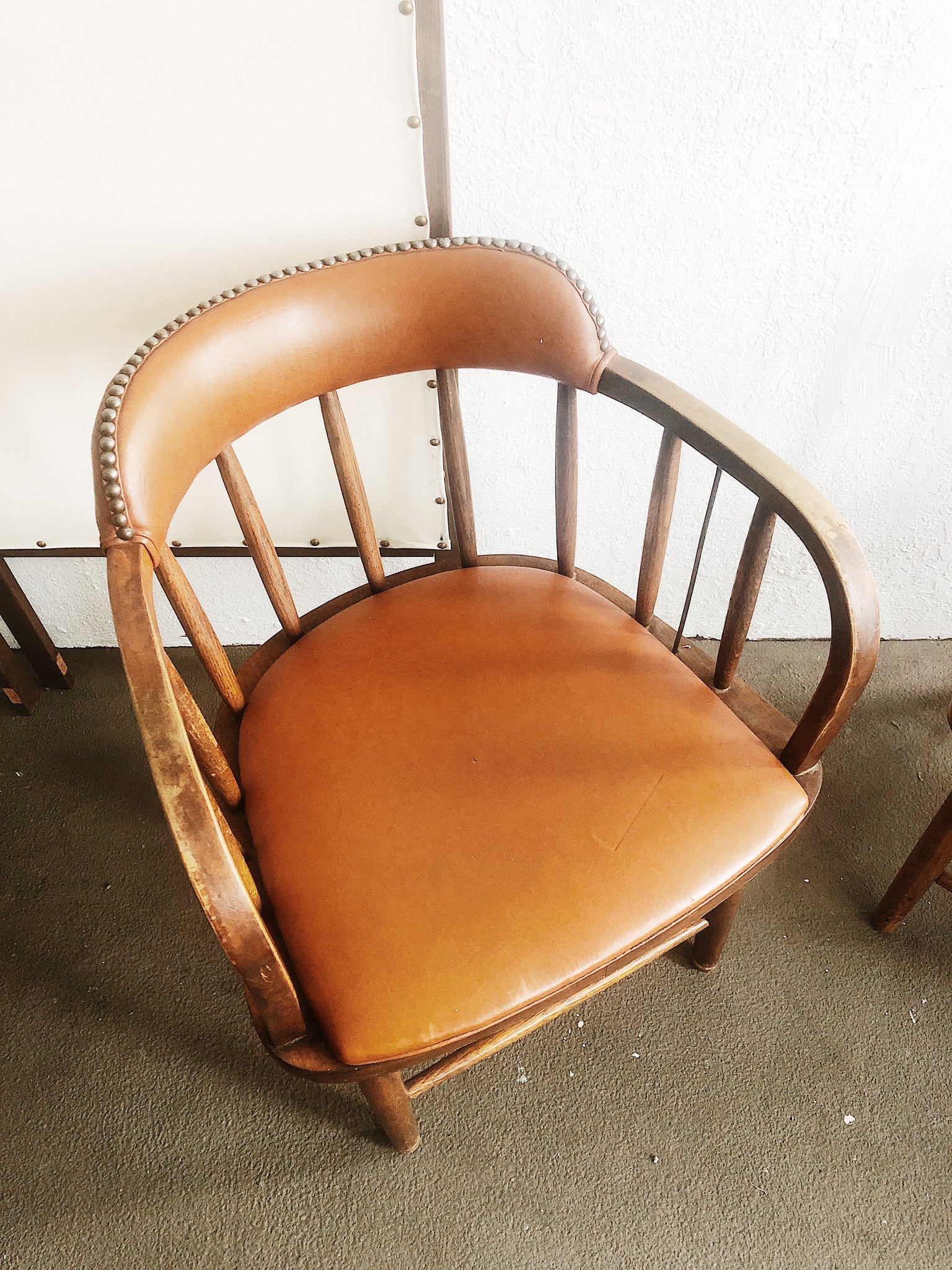 Pair Vintage Upholstered Captains Chairs