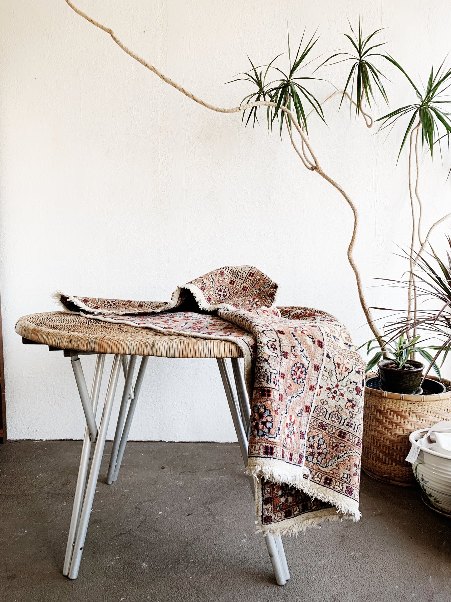 Large Wicker Table with Folding Aluminum Legs