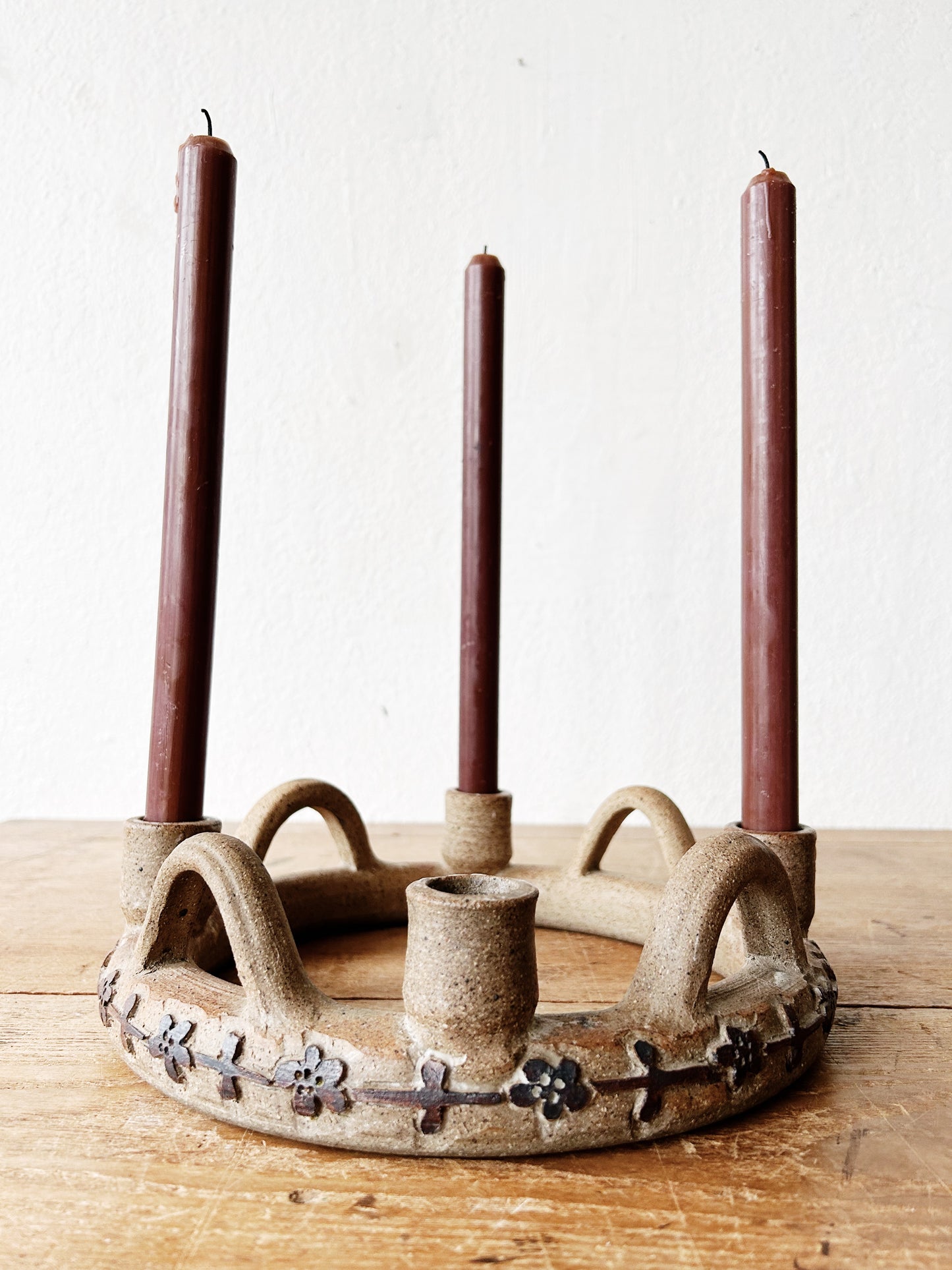 Handmade Vintage Stoneware Candelabra
