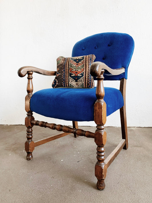 Vintage Blue Velvet Arm Chair