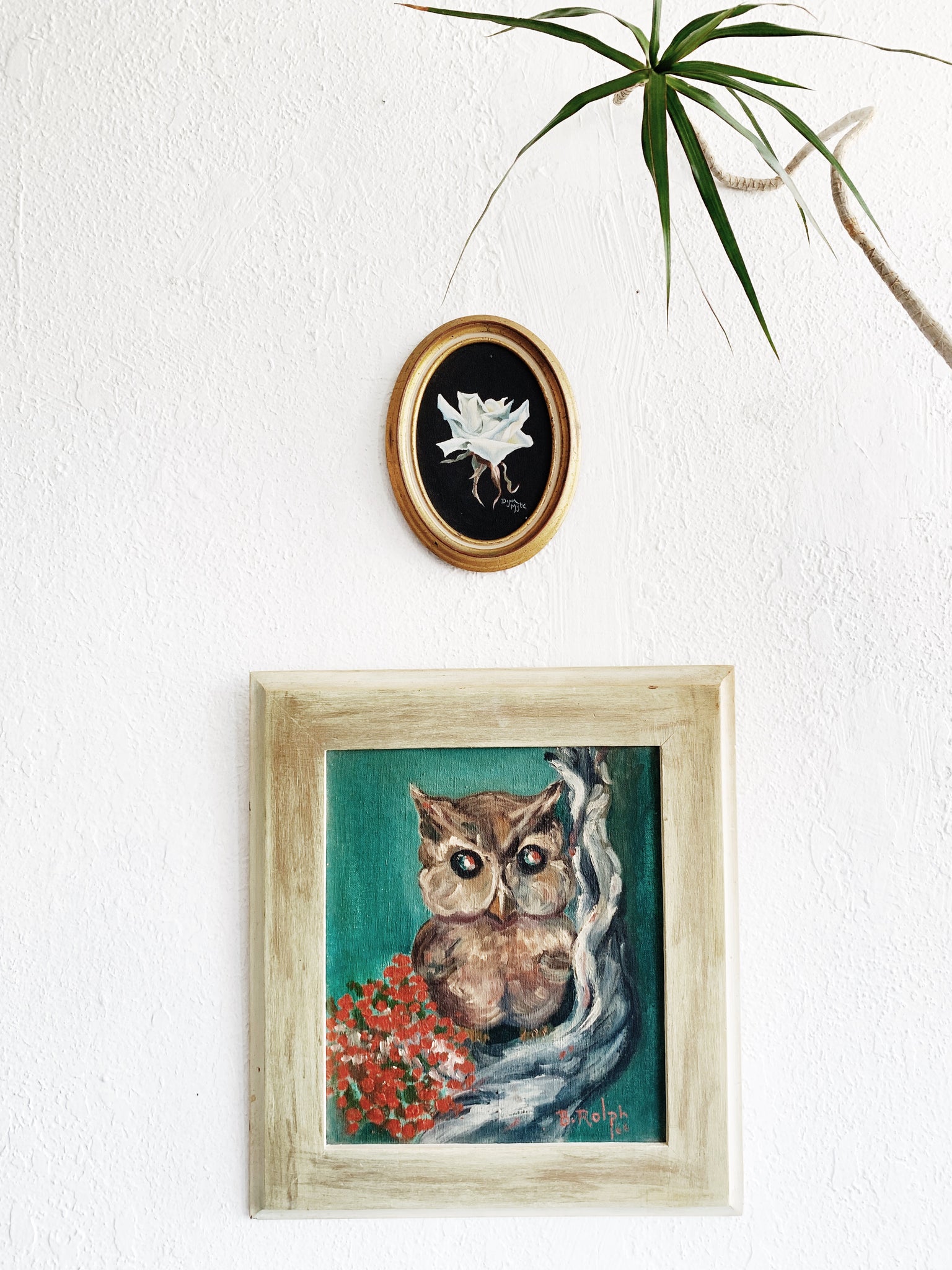 Vintage Framed Owl Painting