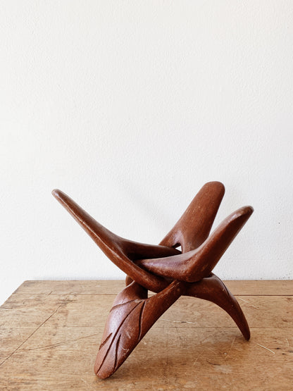 Vintage Interlocking Carved Wood Stand