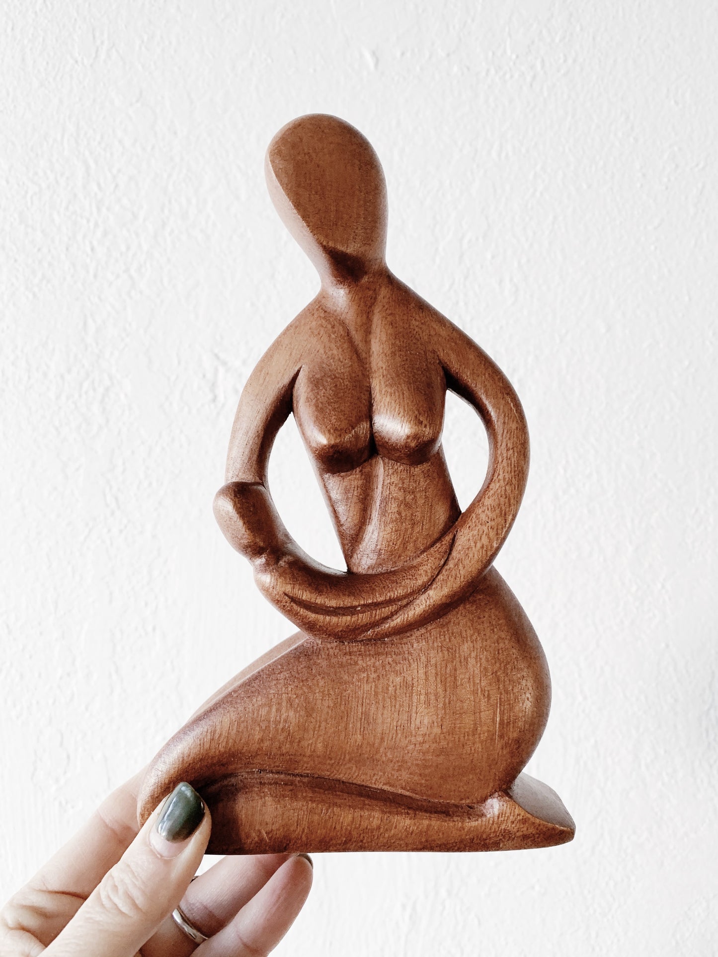Vintage Wood Mother and Child Statue
