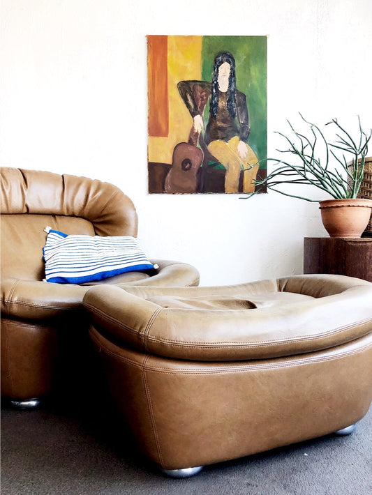 Vintage Naugahyde Oversized Chair and Ottoman