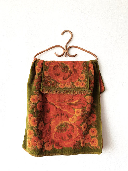 Vintage Fieldcrest Cotton Poppies Towel Set