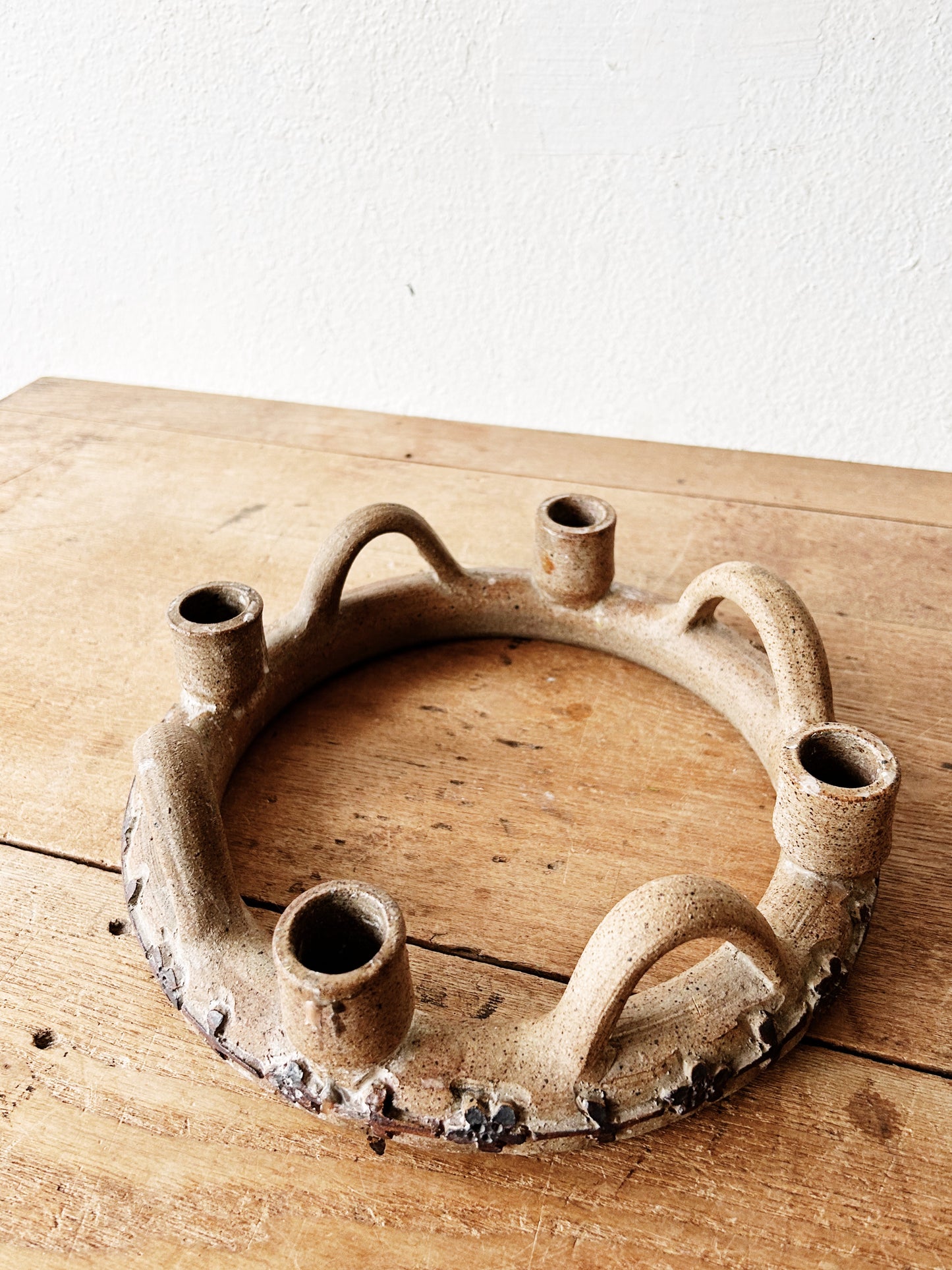 Handmade Vintage Stoneware Candelabra