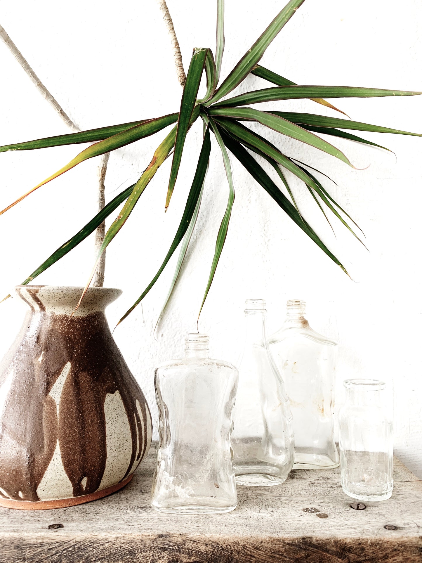Vintage Glass Bottle Collection with Bamboo Tray