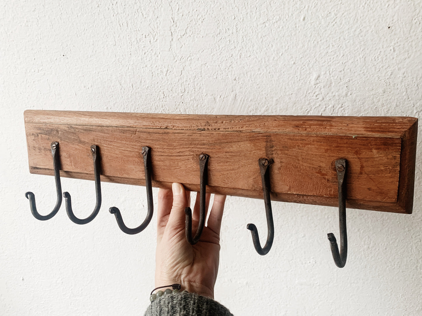 Rustic Wood And Iron Hook Rack