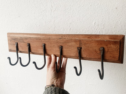 Rustic Wood And Iron Hook Rack