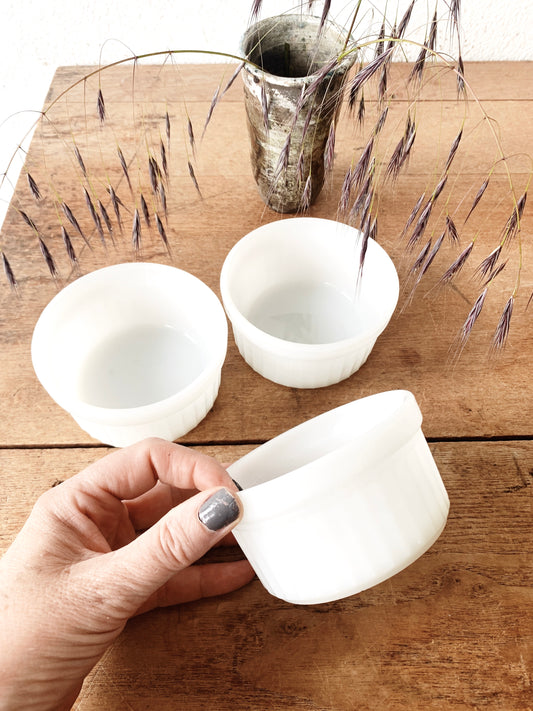 Mid Century Fire King Milk Glass Ramekin/Custard Trio