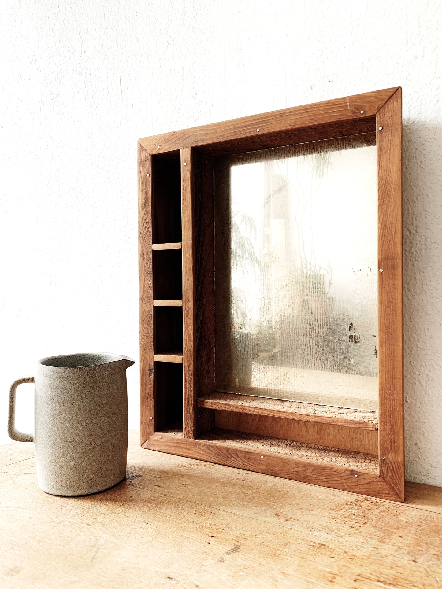 Vintage Wood Shadow Box Mirror