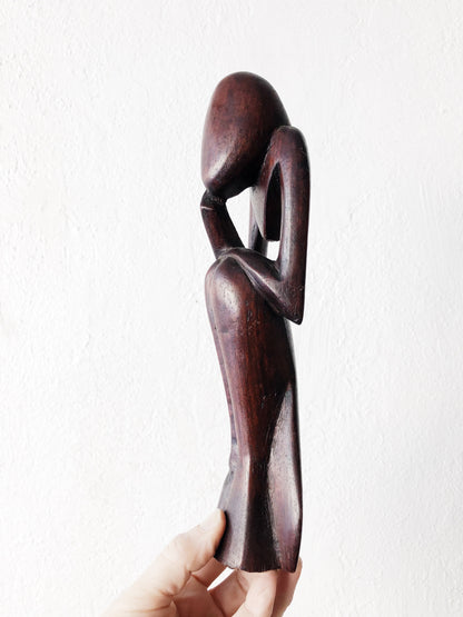 Vintage Carved Thinker Sculpture