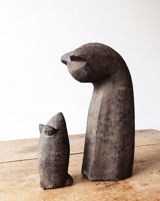 Charming Vintage Stone Modernist Cat and Mouse