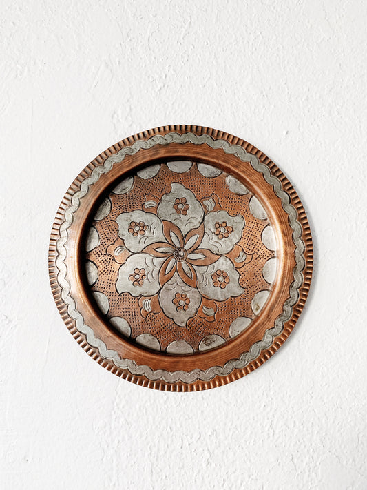 Vintage Copper and Silver Hanging Decorative Plate