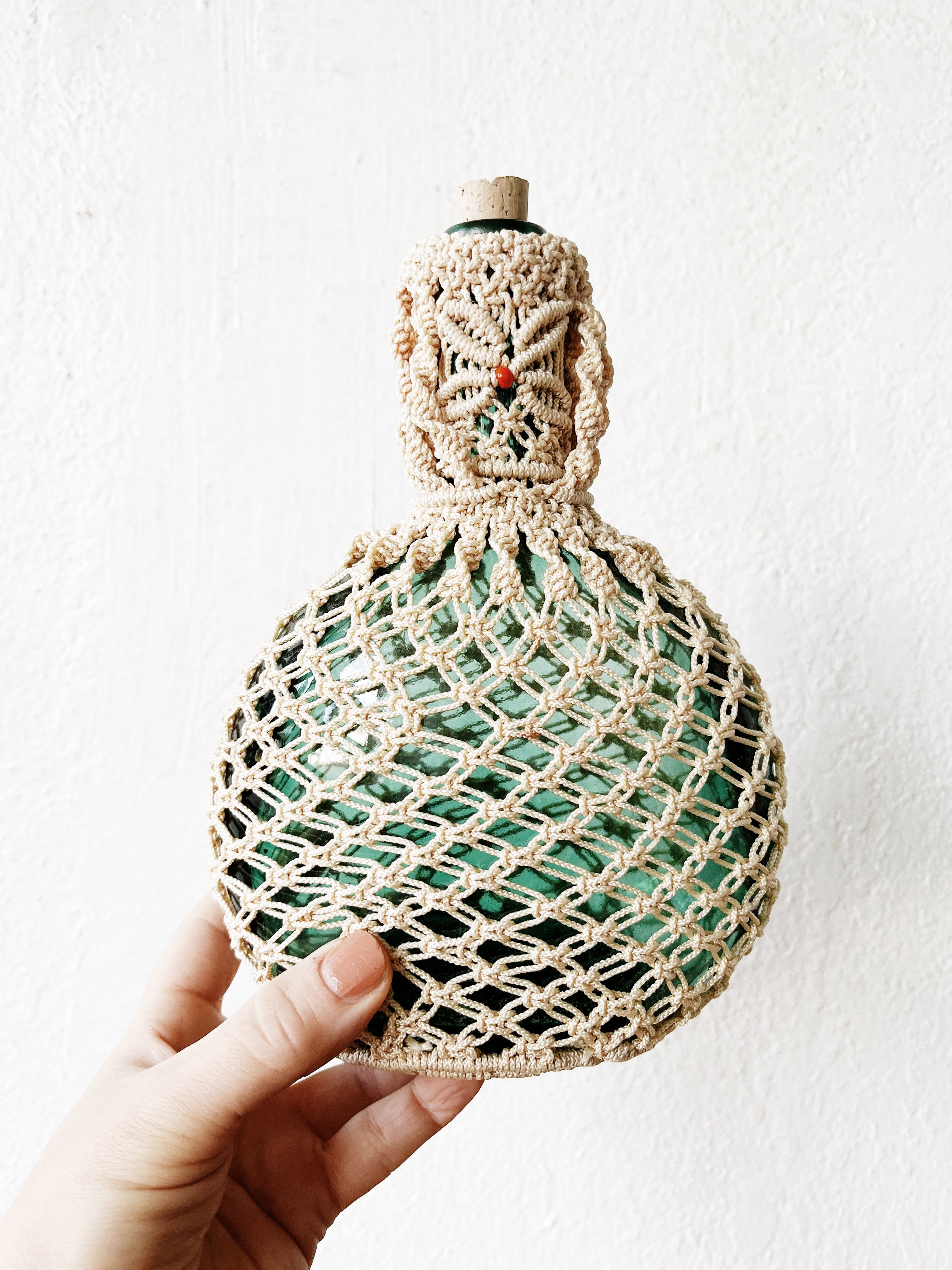 Vintage Macrame Wrapped Bottle - Thumbnail 4