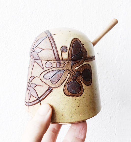 Vintage Art Pottery Stoneware Honey or Jam Pot