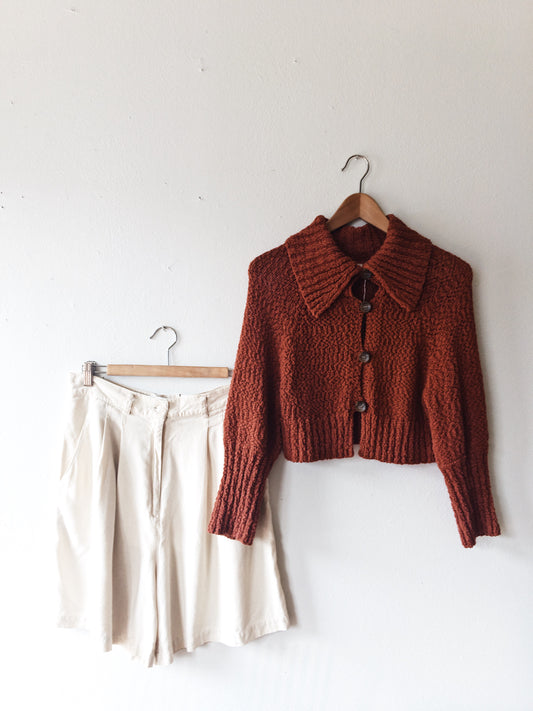 Rust Cropped Cotton Cardigan