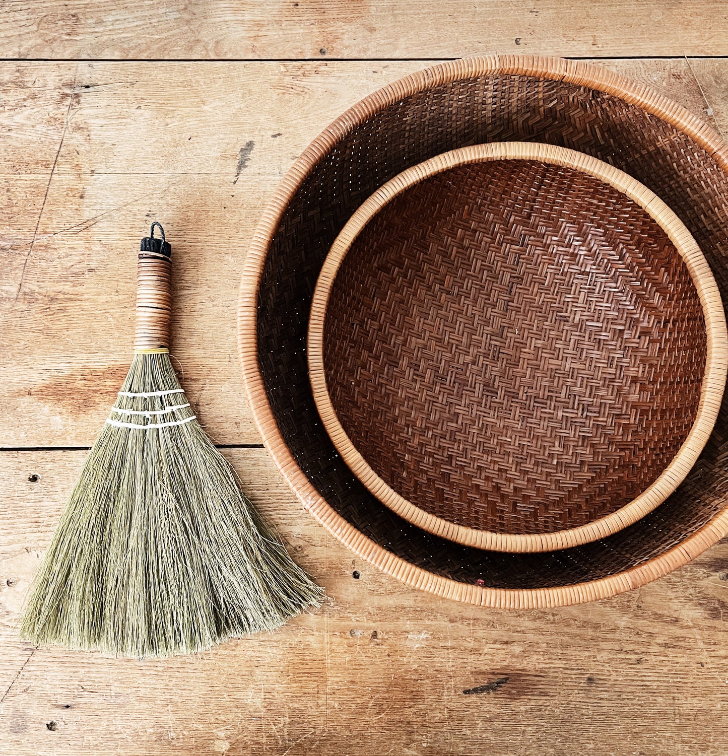 Vintage Nesting Baskets and Broom