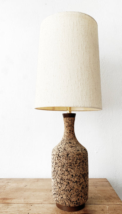 Mid Century Cork Lamp with Original Shade