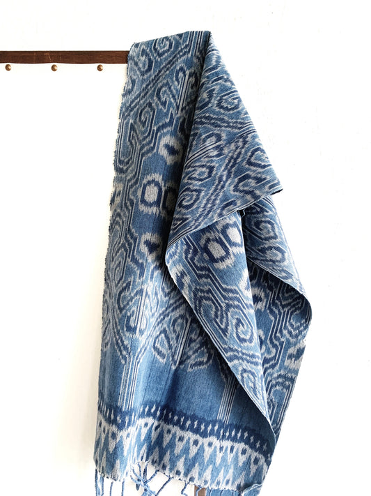 Vintage Indigo Ikat Runner or Scarf