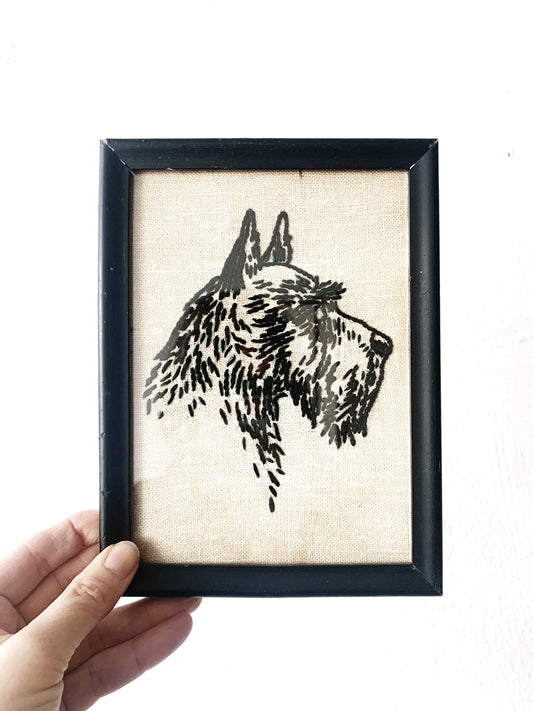 Antique Framed Schnauzer Needlepoint