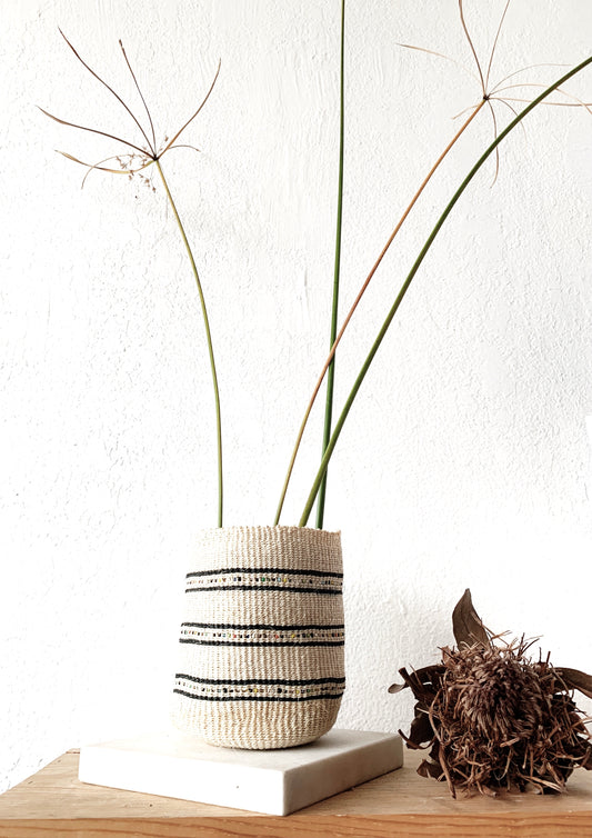 Small Woven Basket with Rainbow Beading