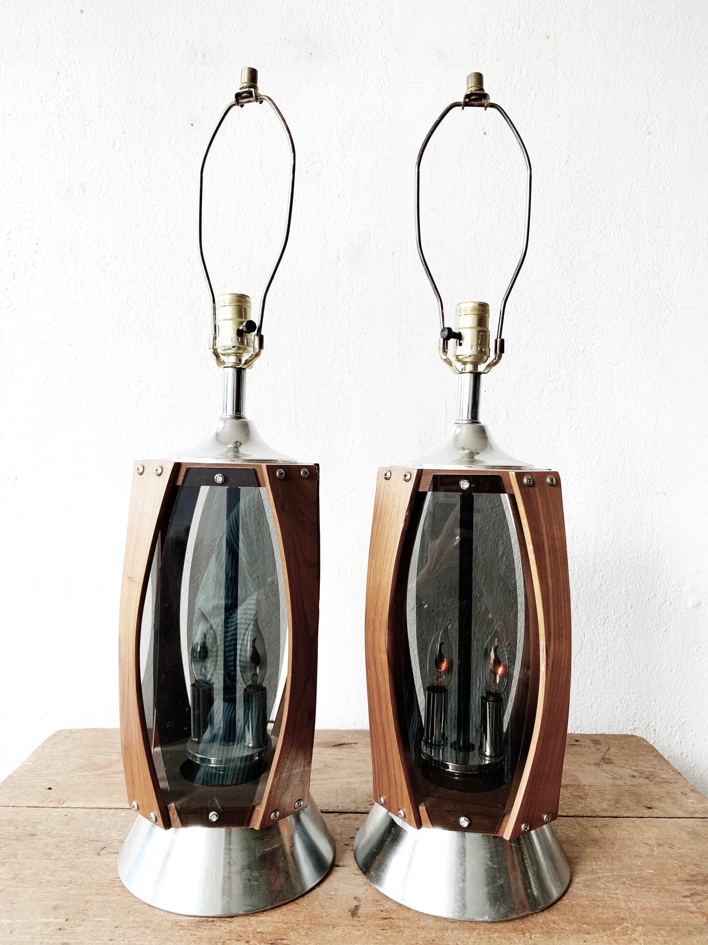 Mid Century Walnut & Smoky Lucite Lamp