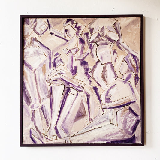Large Vintage Original Abstract Figural Oil Painting