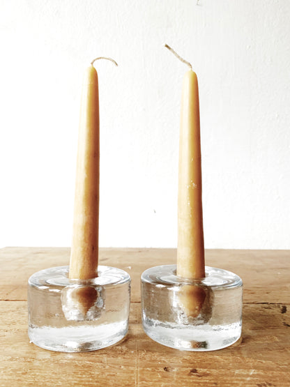 Vintage Blenko Glass Candleholders with Beeswax Tapers