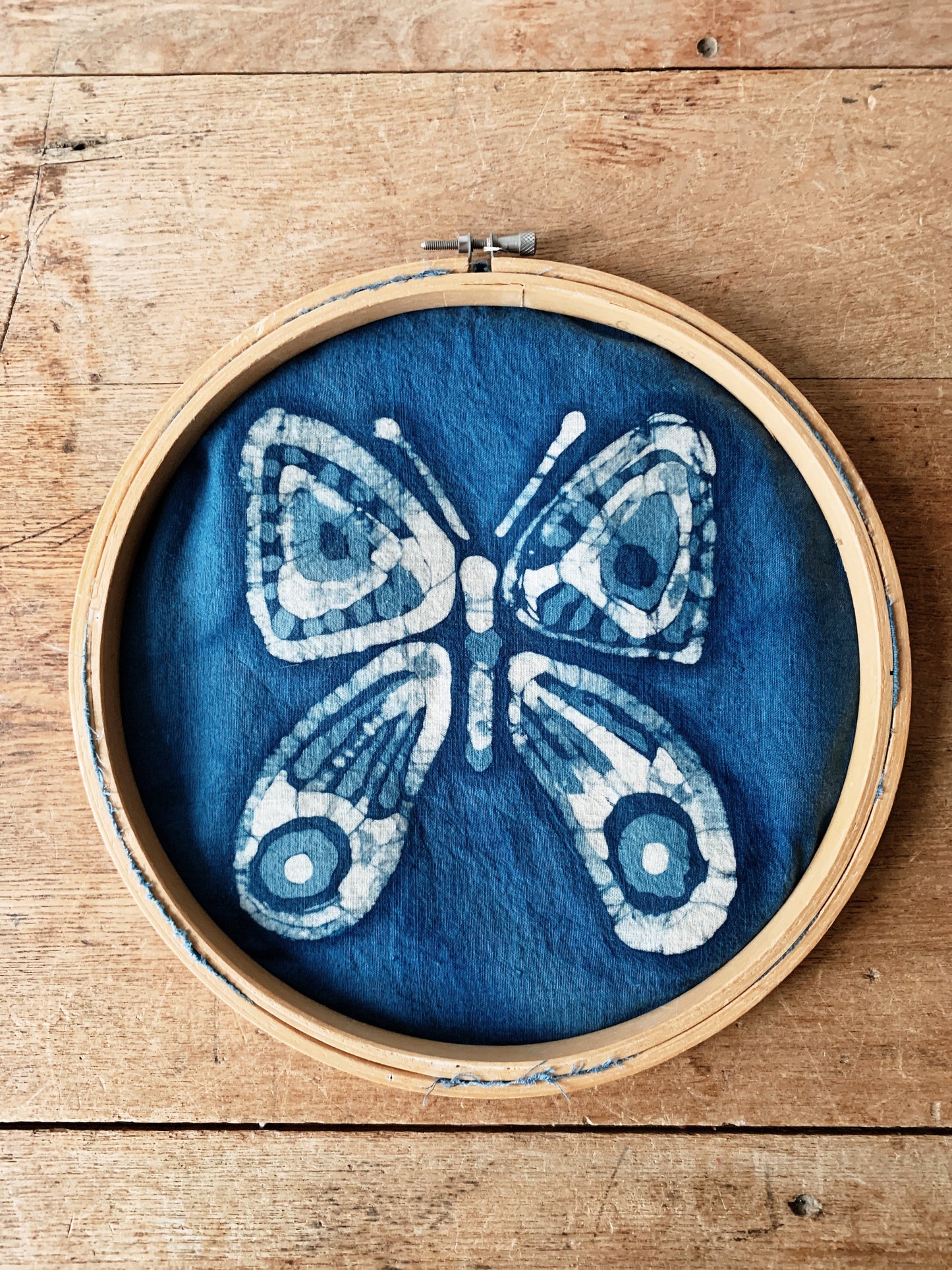 Batik Butterfly Art in Wood Embroidery Frame
