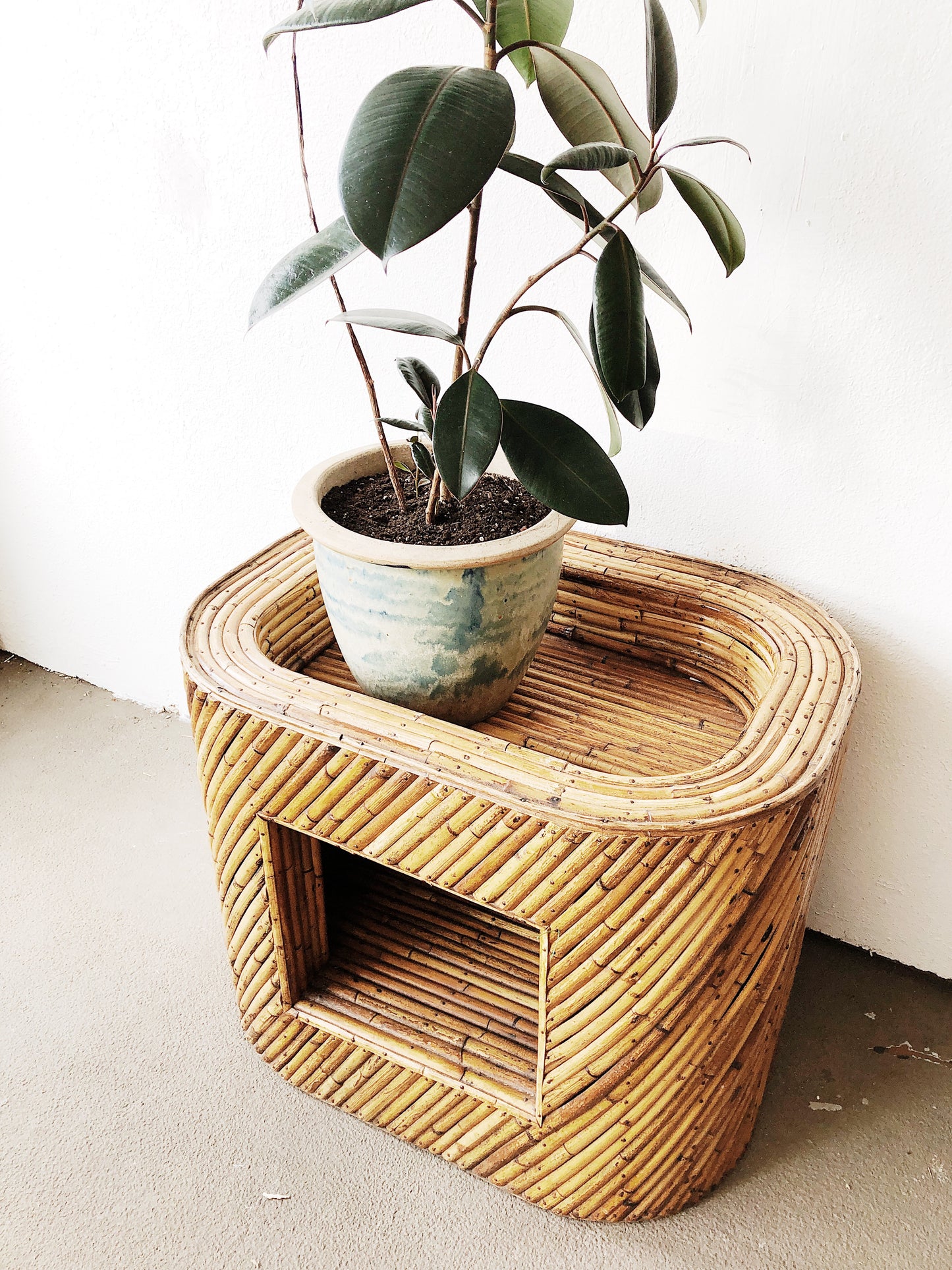 Vintage 1970s Bamboo Planter Table