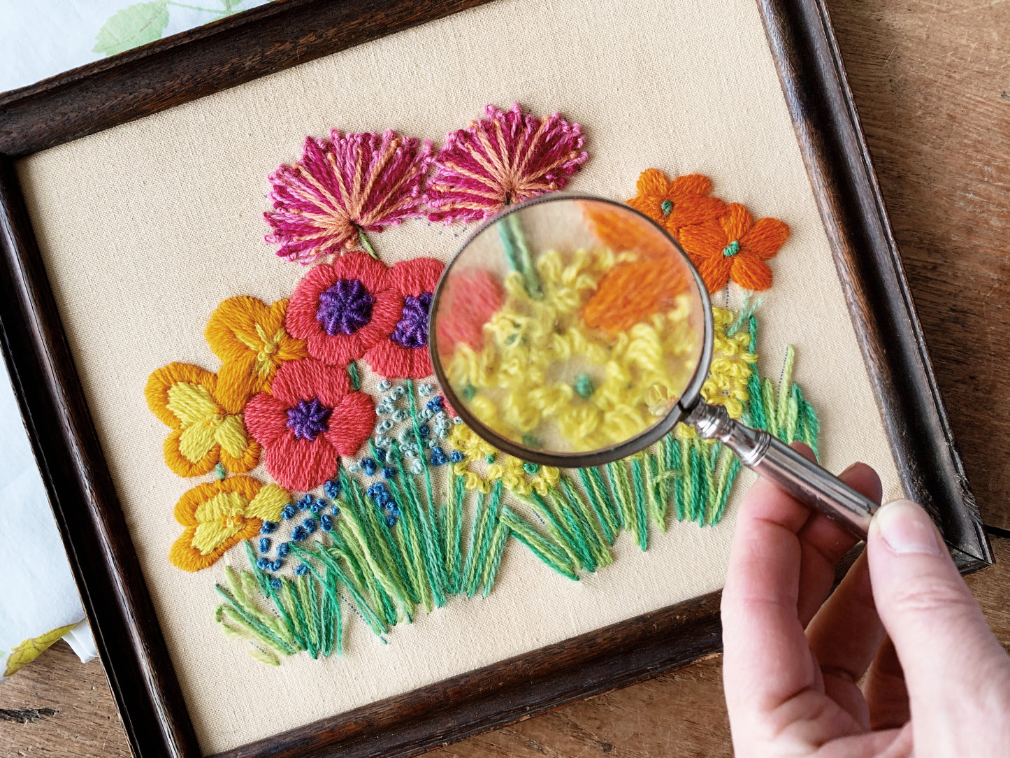 Vintage Framed Floral Embroidery