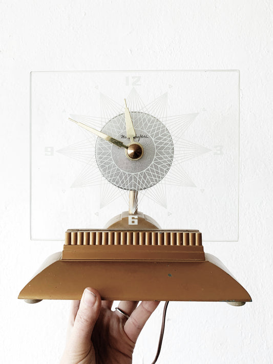 Mid Century Starlight Electric Clock with Illuminated Base