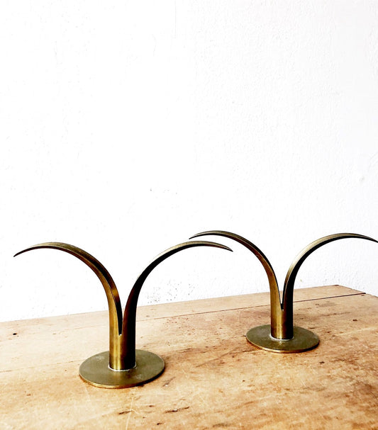 Pair Vintage Brass Ystad Candlesticks