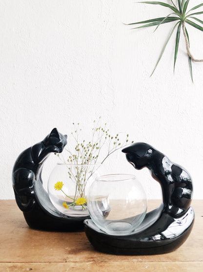 Vintage Ceramic Cat with Fishbowl Terrarium