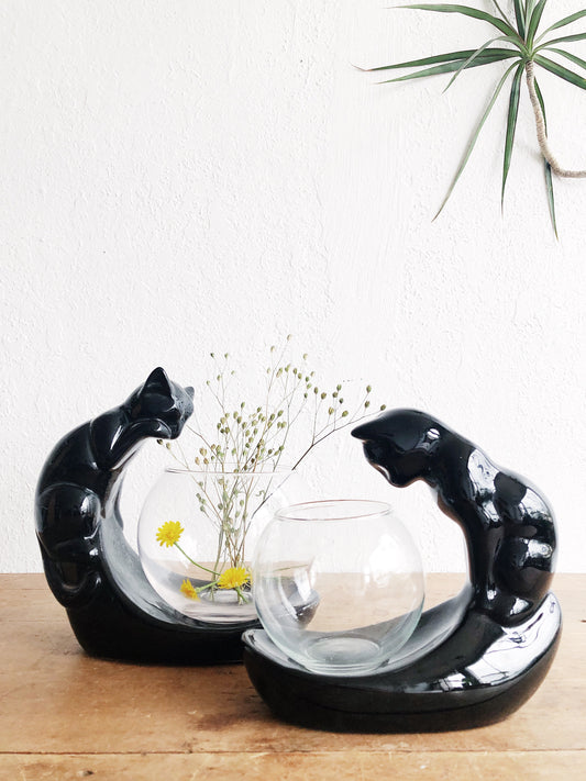 Vintage Ceramic Cat with Fishbowl Terrarium