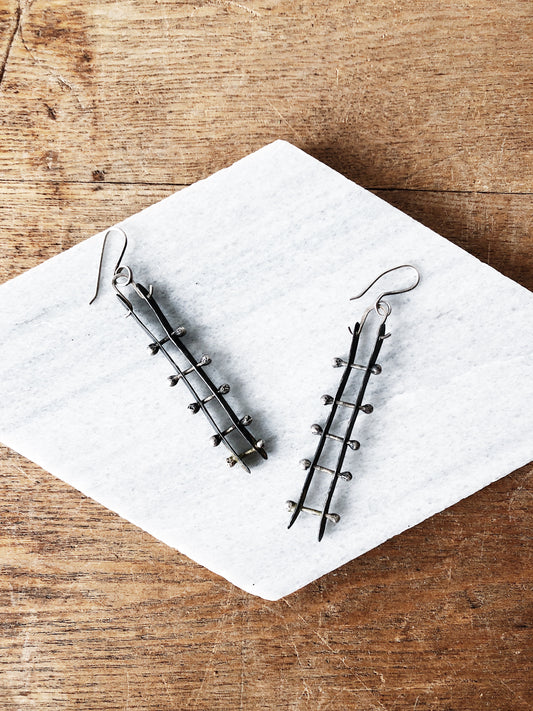 Vintage Mexican Silver Brutalist Design Earrings