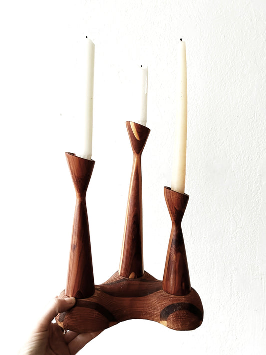 Vintage Handmade Wood Candelabra