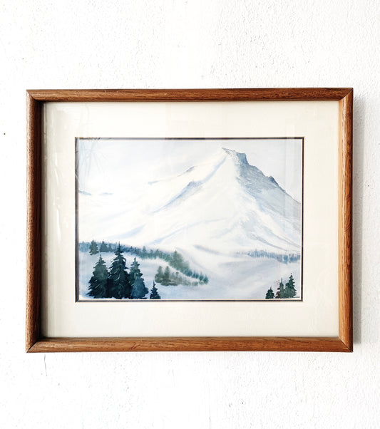 Vintage Framed Mt Hood Watercolor Painting