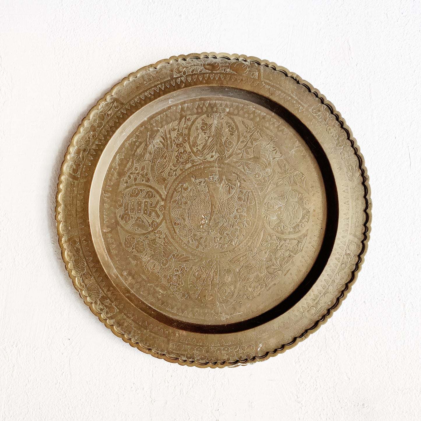 Large Vintage Incised Brass Tray