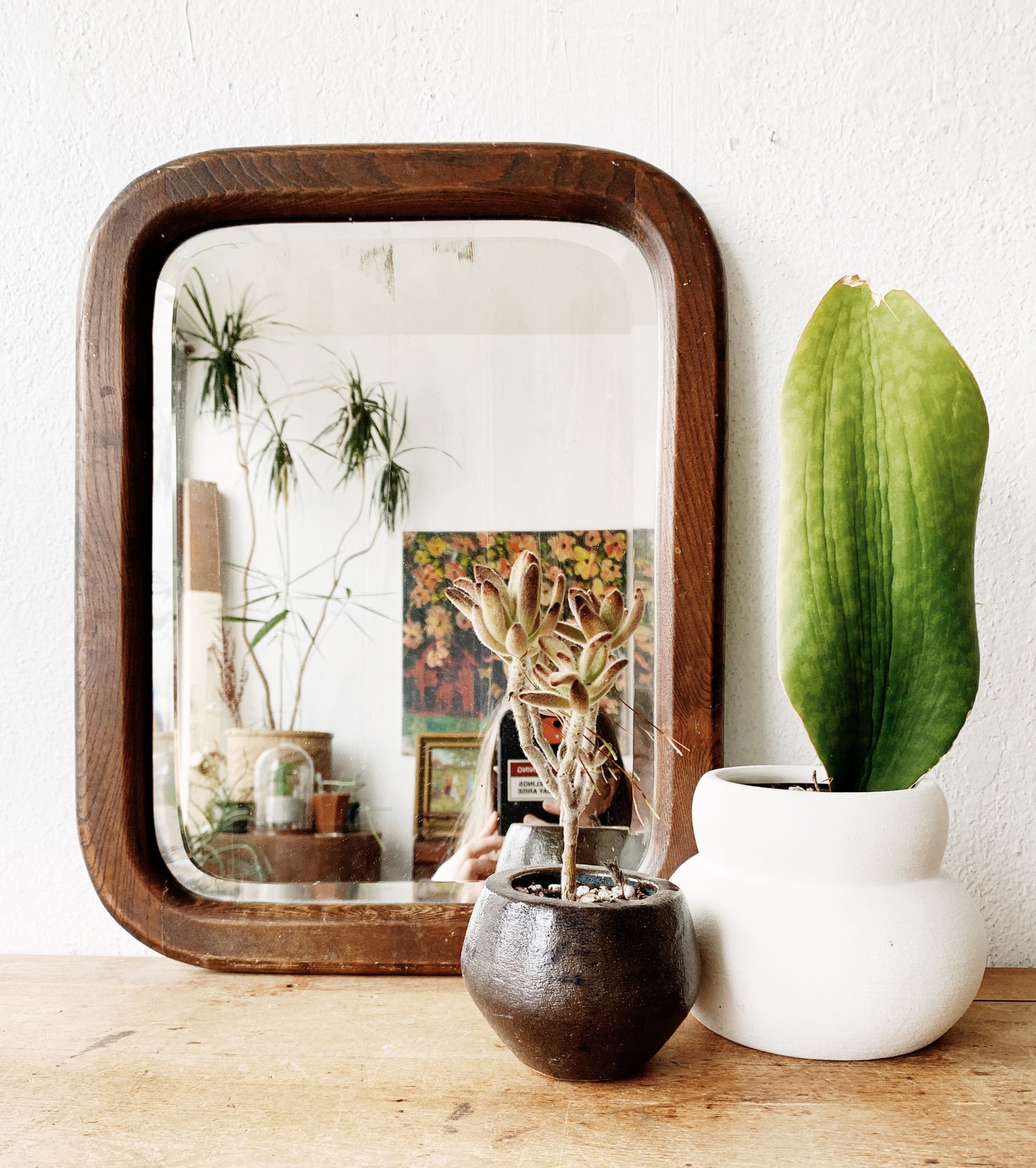 Antique Tiger Oak Beveled Mirror