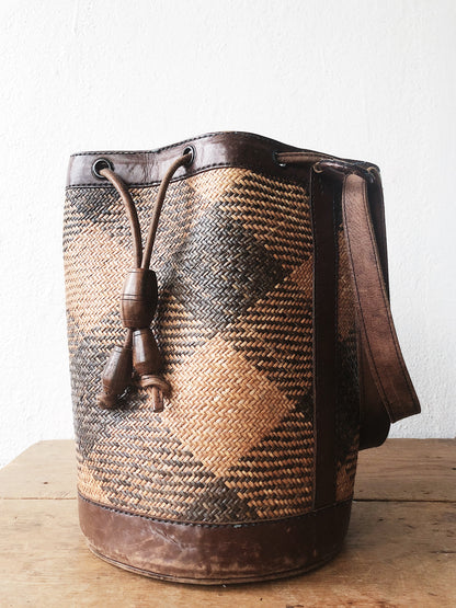Vintage Woven and Leather Bucket Bag