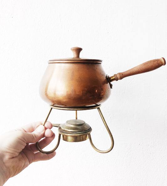 Mid Century Copper Fondue Pot and Forks