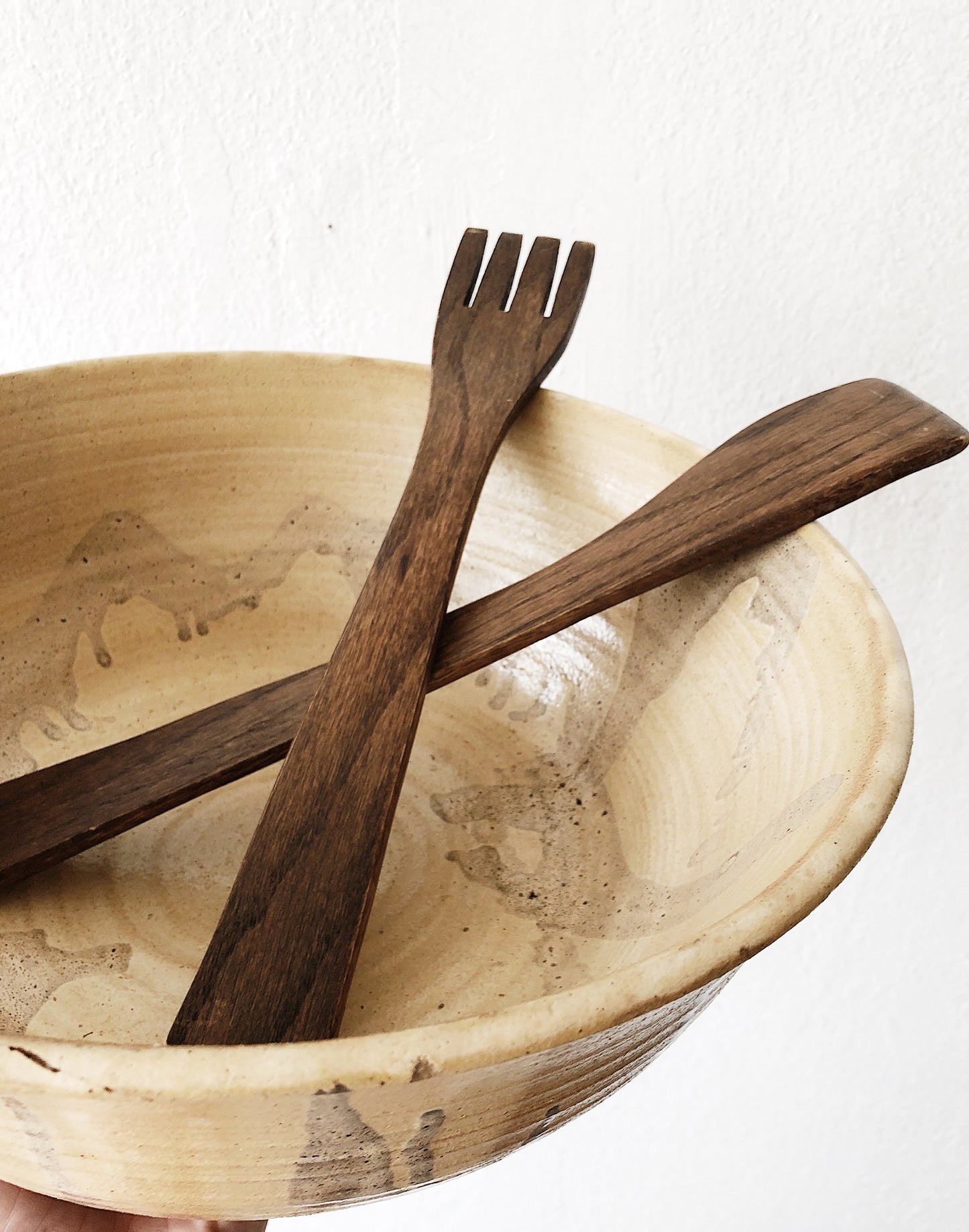Giant Handmade Ceramic Bowl and Wood Servers