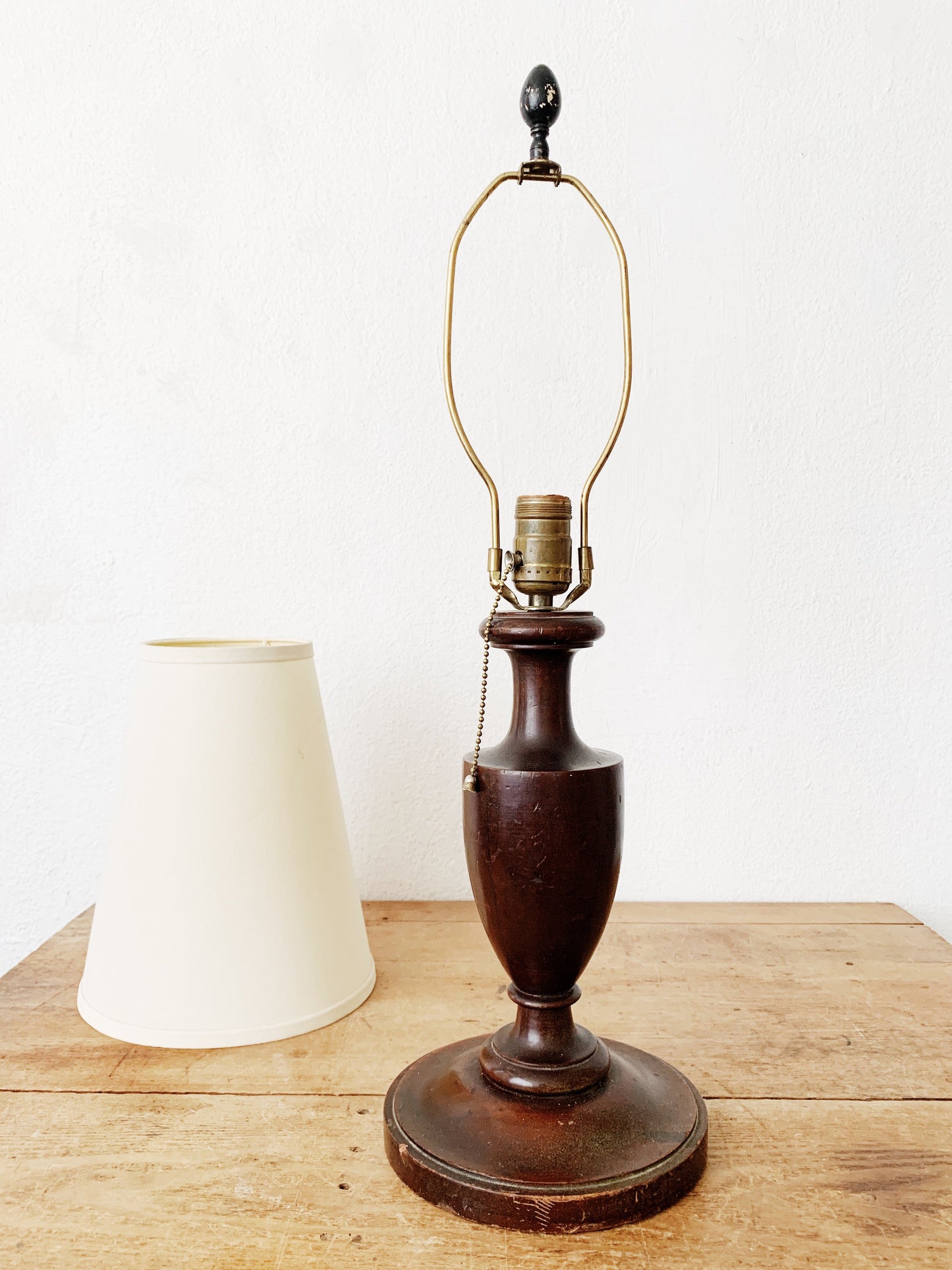 Antique Turned Wood Lamp with Shade