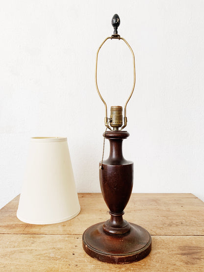 Antique Turned Wood Lamp with Shade