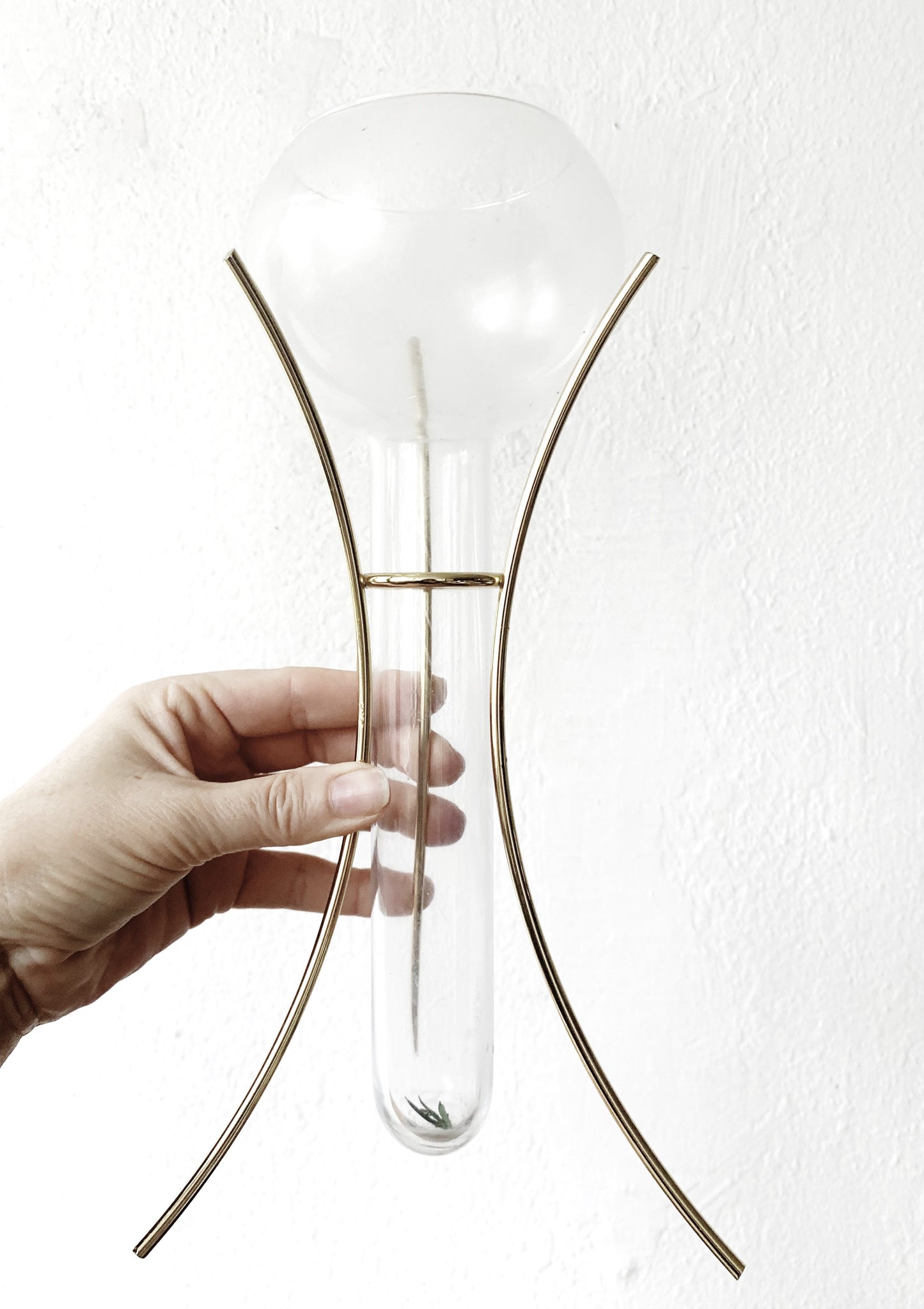 Mid Century Glass Vase with Brass Stand