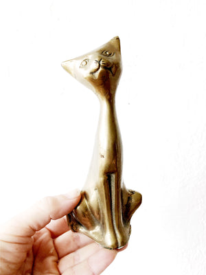 Mid Century Solid Brass Cat