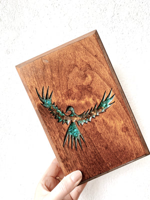 Vintage Handmade Wood Box with Turquoise and Resin Inlay